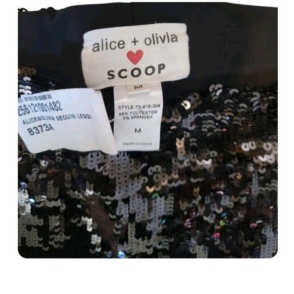 ALICE + OLIVIA SCOOP Black Sequin Pull-On Leggings Pants Mid Rise Sz M New - Picture 4 of 7